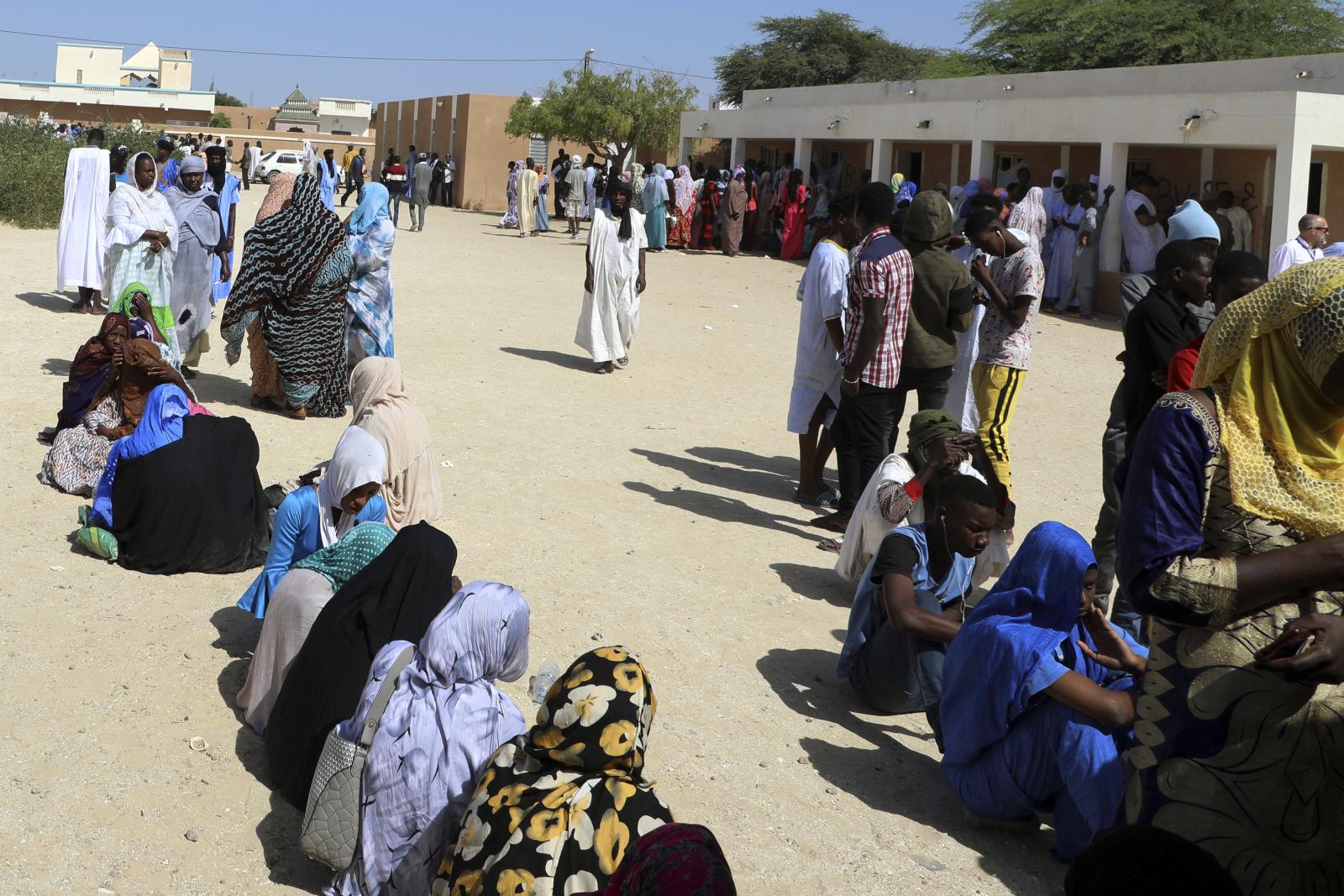 People line up to cast their ballot in Mauritania's 2019 presidential elections in Nouakchott, Mauritania.